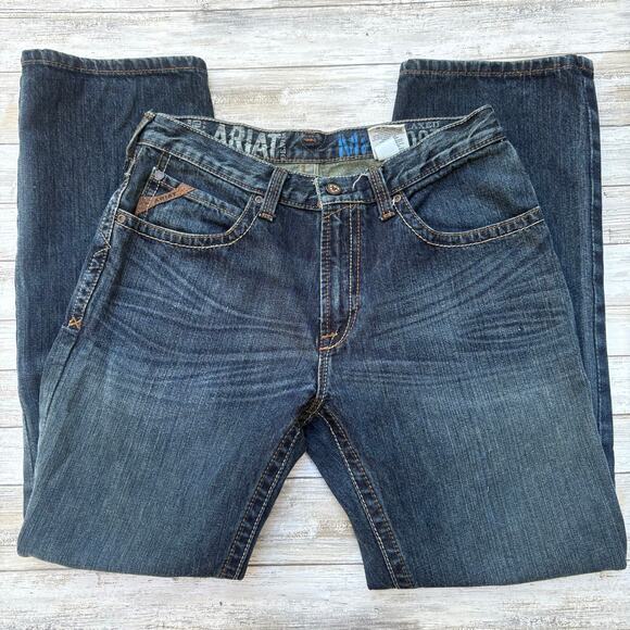 Ariat Jeans Sz 32x32 M2 Relaxed Boot Cut Faded Med Wash Western Workwear Utility - Picture 1 of 10